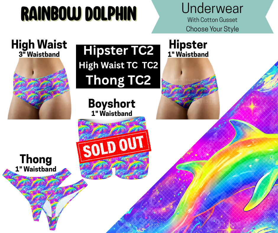Rainbow Dolphin Hipster, High Waist & Thong Underwear