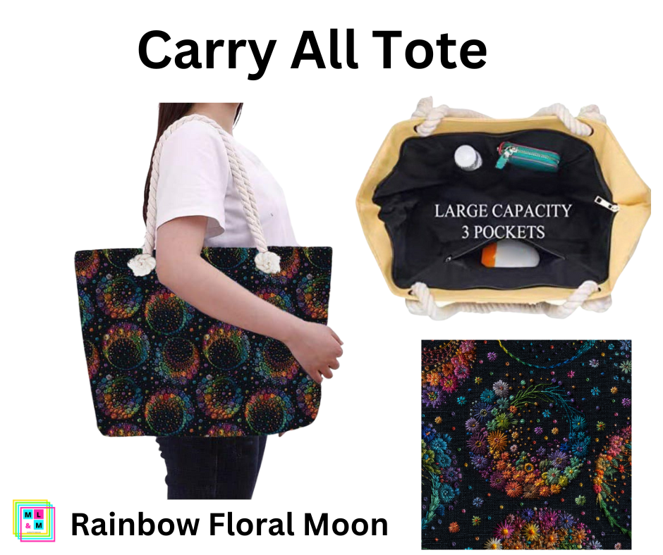 Rainbow Floral Moon Carry All Tote w/ Zipper