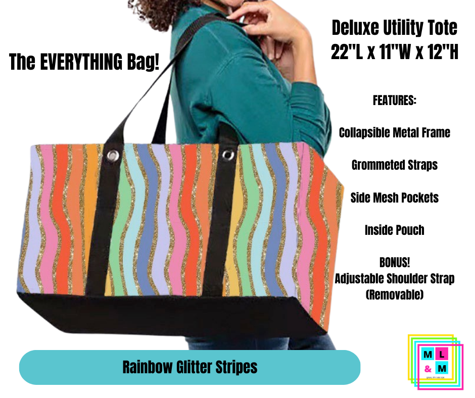 Rainbow Glitter Stripes Collapsible Tote