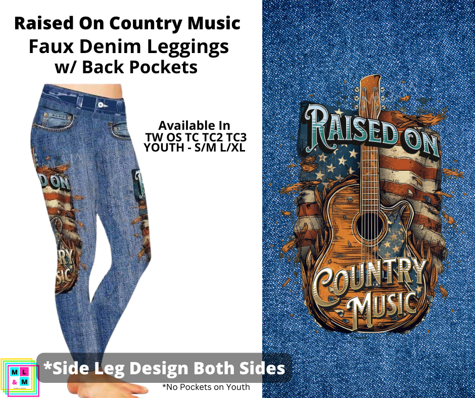 Raised on Country Music Full Length Faux Denim w/ Side Leg Designs