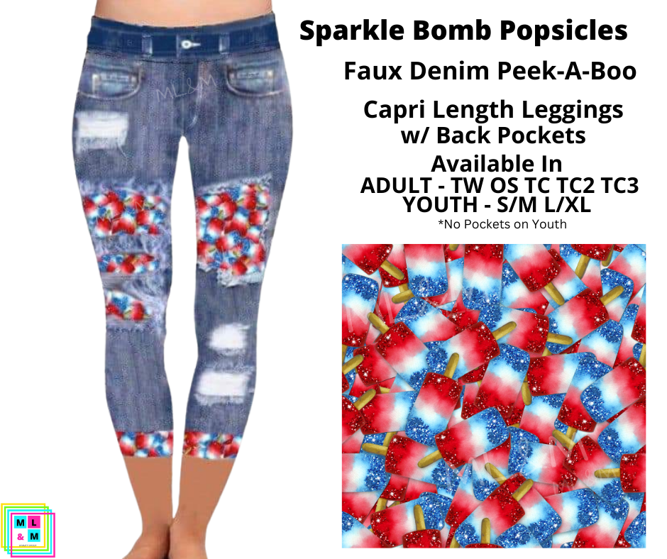 Sparkle Bomb Popsicle Faux Denim Capris