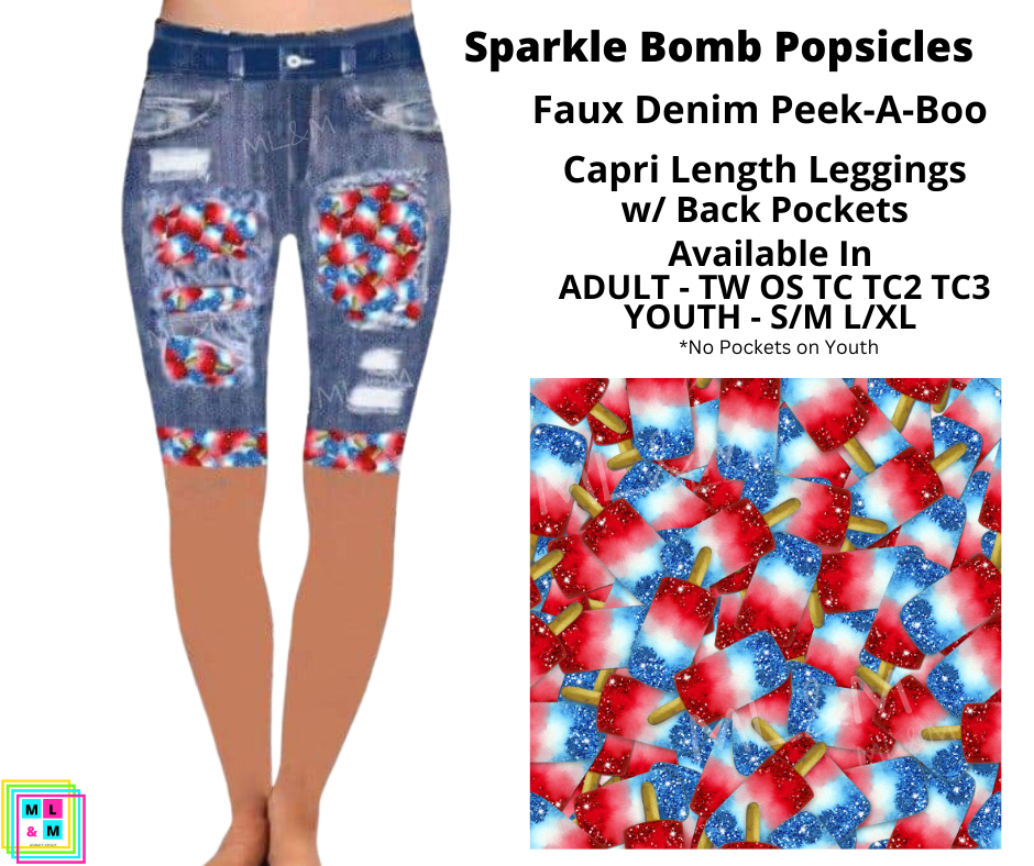 Sparkle Bomb Popsicle Faux Denim Jamaica Shorts