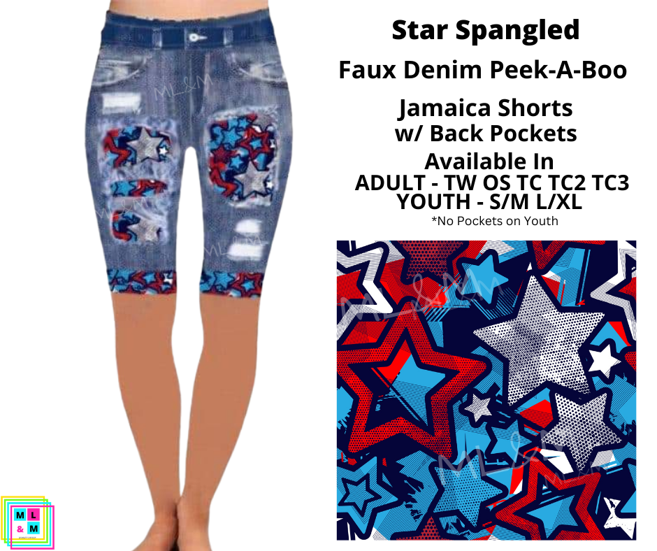 Star Spangled Faux Denim Jamaica Shorts