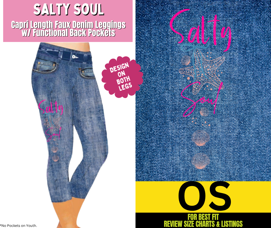 Salty Soul Capri Faux Denim w/ Side Leg Designs