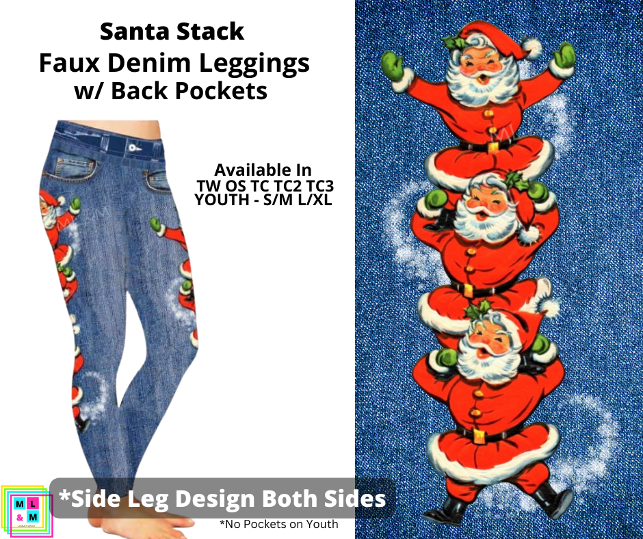 Santa Stack Full Length Faux Denim w/ Side Leg Designs