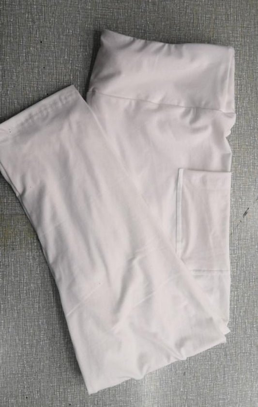 White cream leggings, capris, and biker shorts with pockets