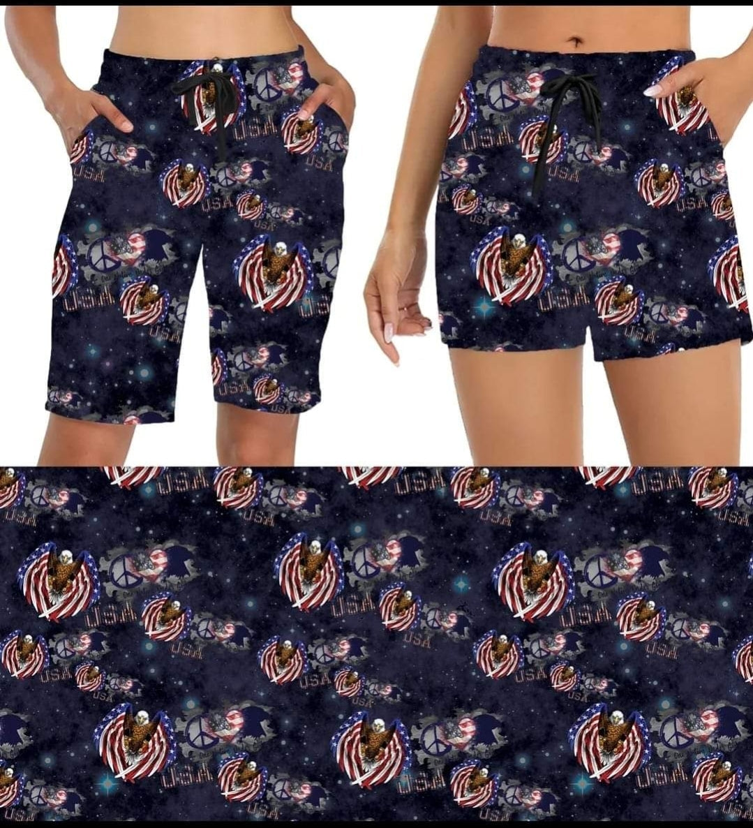 Freedom Eagle capris, 4" shorts, and 7" shorts with pockets
