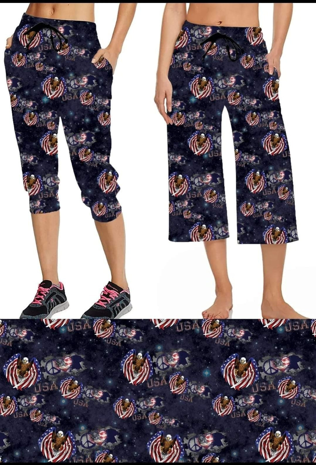 Freedom Eagle capris, 4" shorts, and 7" shorts with pockets