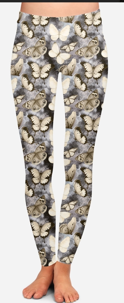 Golden Butterfly leggings, capri lounge pants, capri joggers, and jogger shorts 4" & 7"