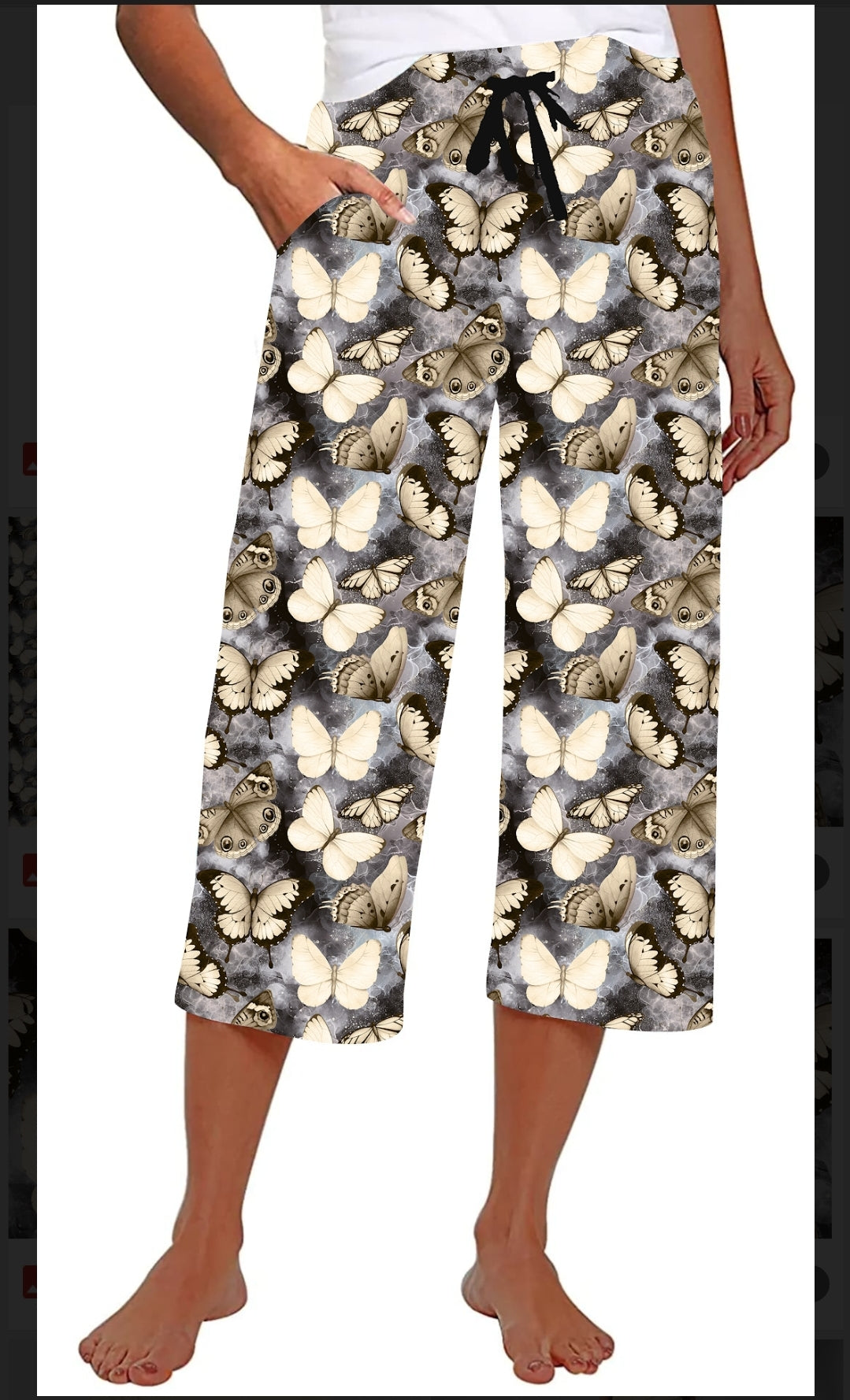 Golden Butterfly leggings, capri lounge pants, capri joggers, and jogger shorts 4" & 7"