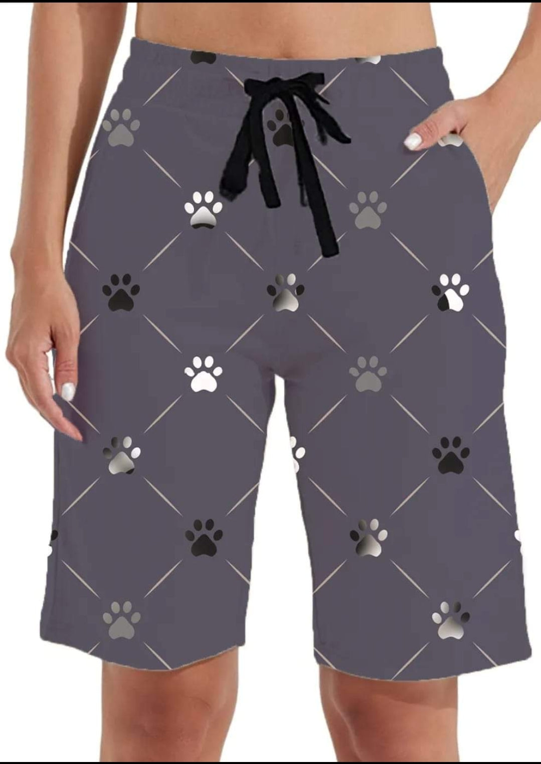 Purple Paw leggings, capris, capris lounge pants, capri joggers, and shorts