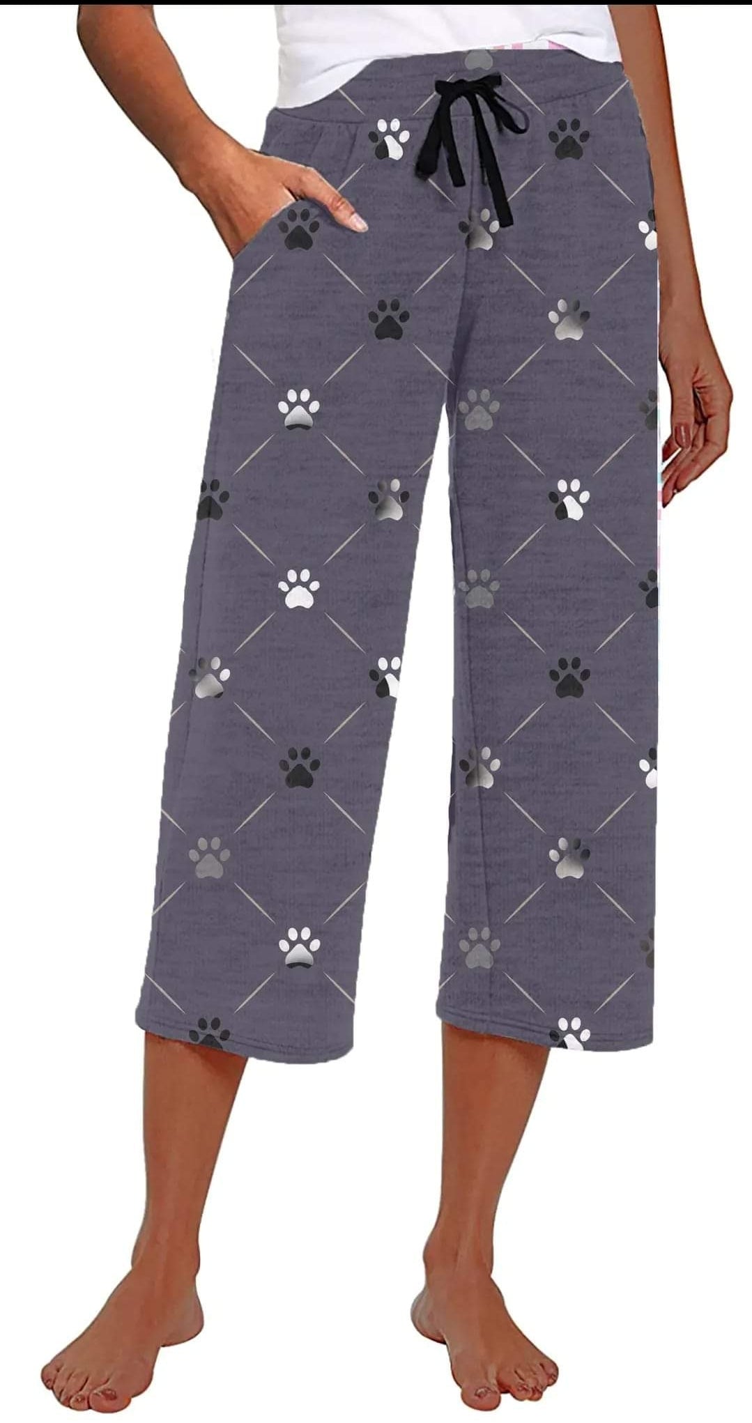 Purple Paw leggings, capris, capris lounge pants, capri joggers, and shorts