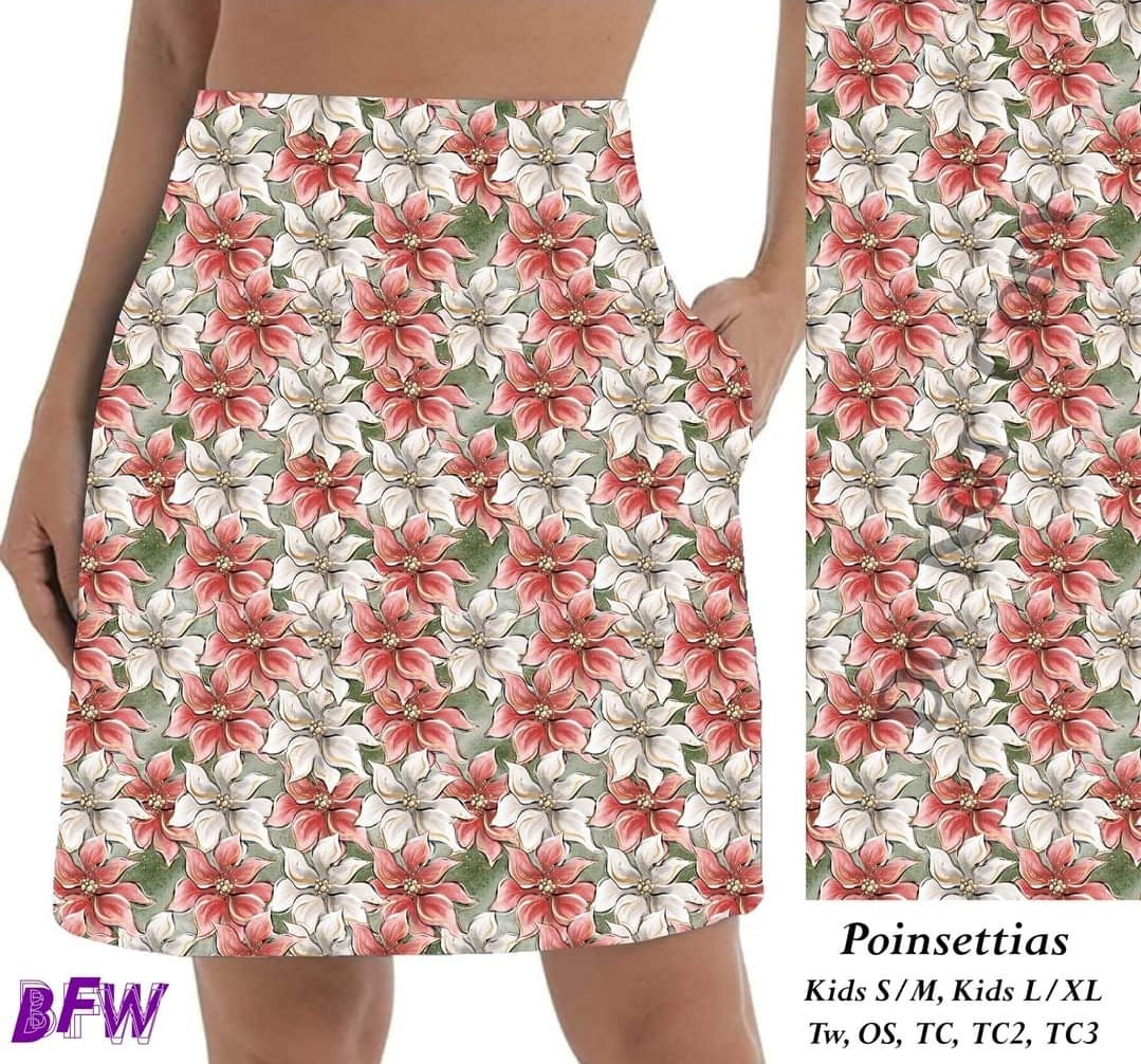 Light Poinsettias leggings and skorts with pockets