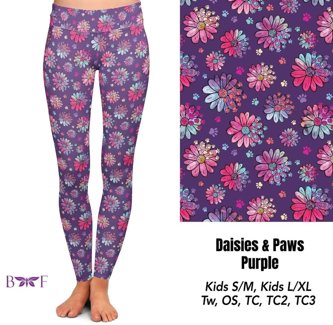Daisies and Paws Purple Leggings & Capris