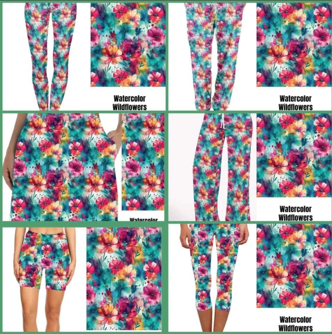 Watercolor Wildflowers biker shorts