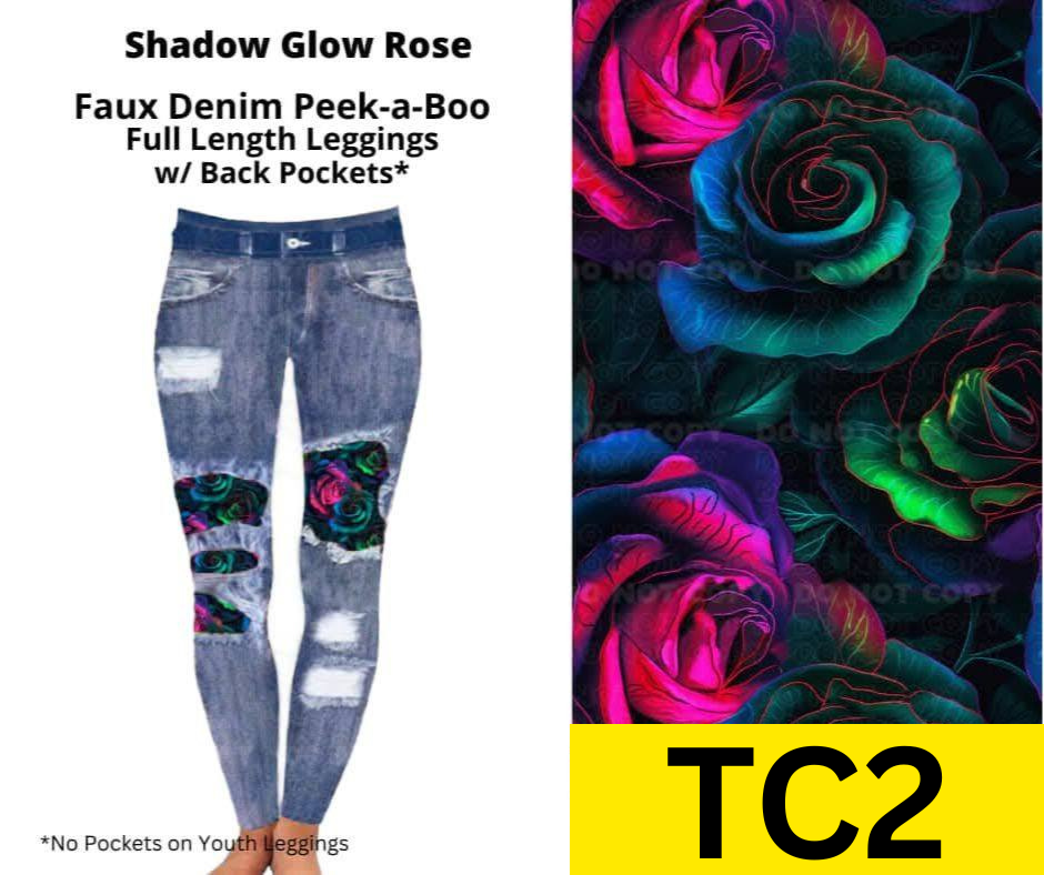 Shadow Glow Rose Faux Denim Full Length Peekaboo Leggings