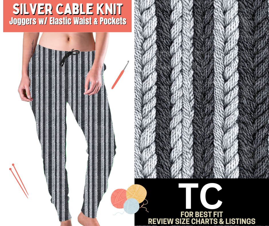 Silver Cable Knit Fleece Joggers