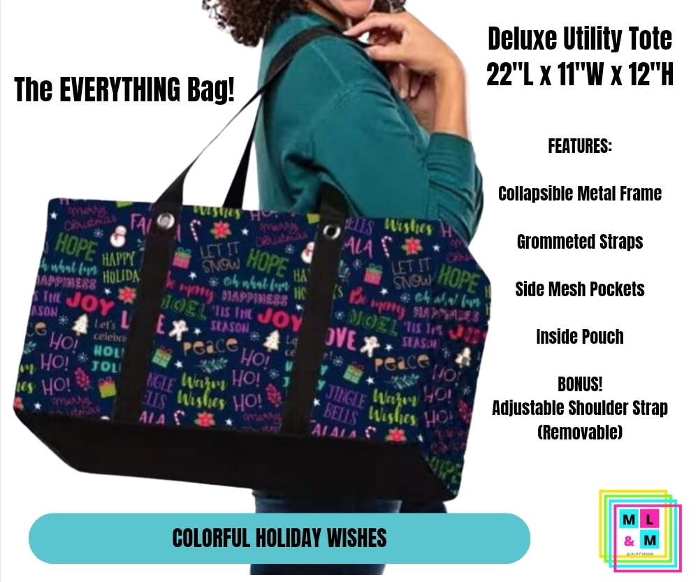 Colorful Holiday Wishes Collapsible Tote