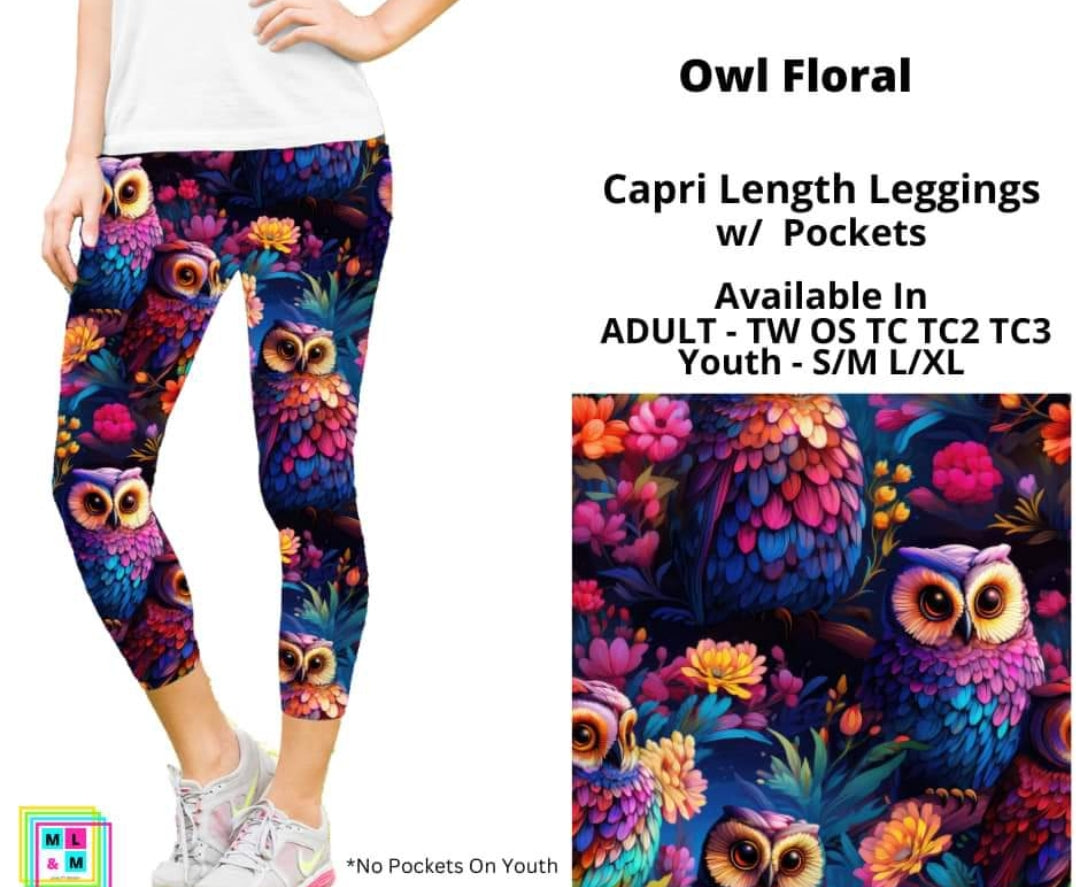 Owl Floral Capri Length w/ Pockets