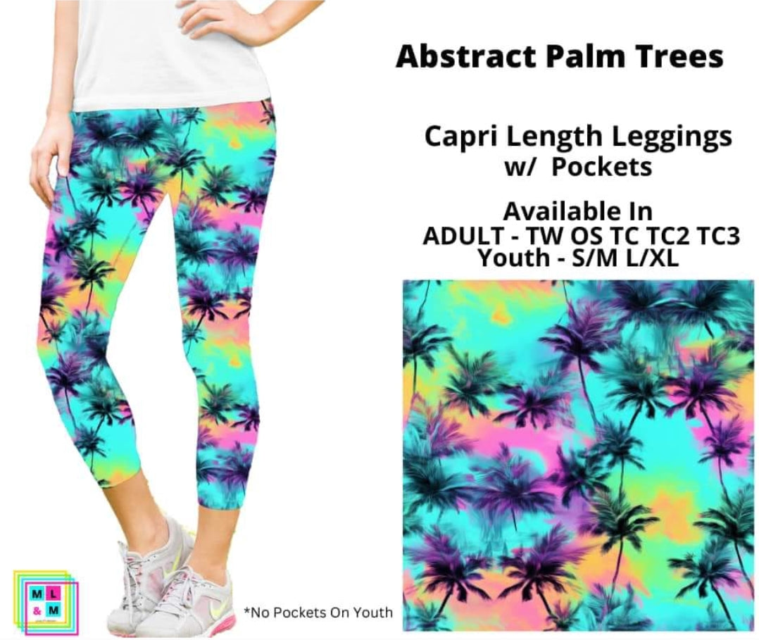 Abstract Palm Trees Capri Length w/ Pockets