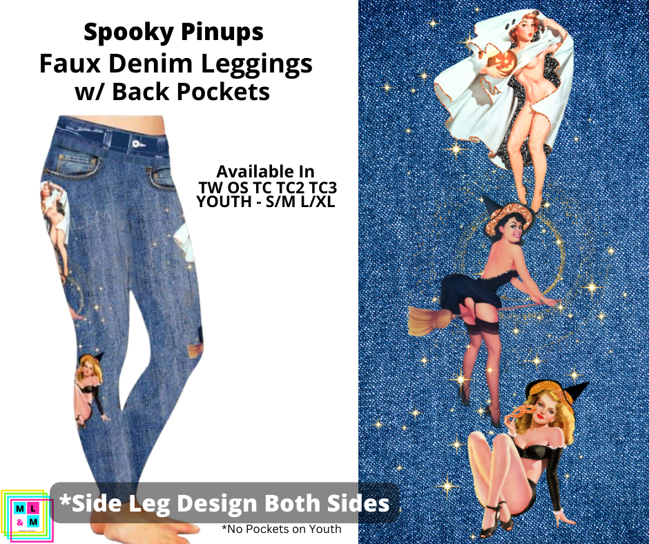 Spooky Pinups Full Length Faux Denim w/ Side Leg Designs