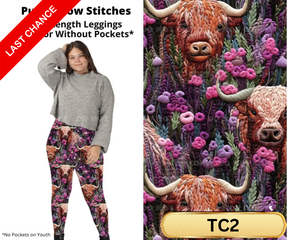 Purple Cow Stitches Full Length Leggings w/ Pockets