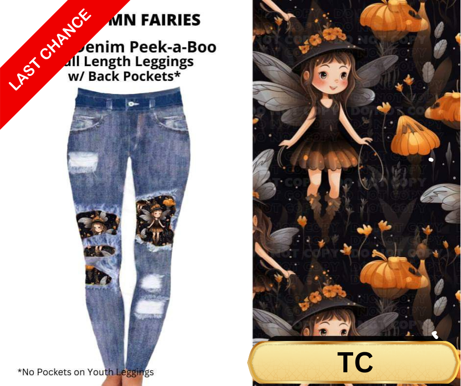 Autumn Fairies Faux Denim Full Length Peekaboo Leggings