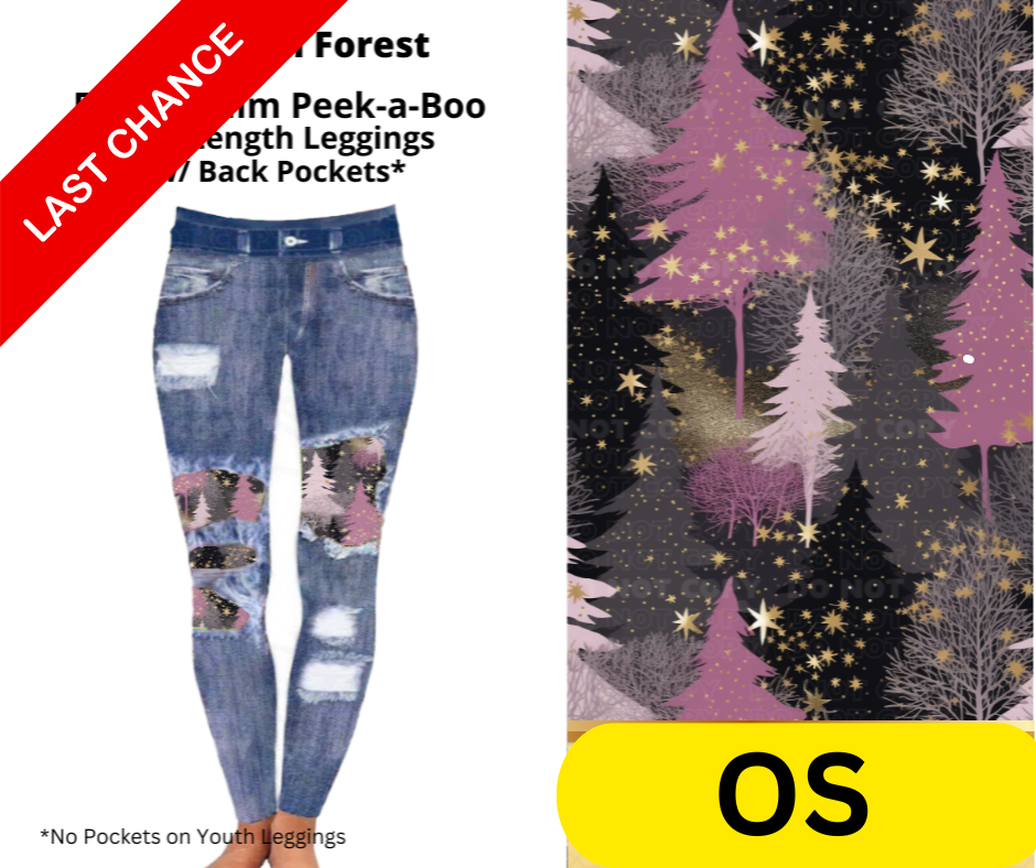 Magical Forest Faux Denim Full Length Peekaboo Leggings