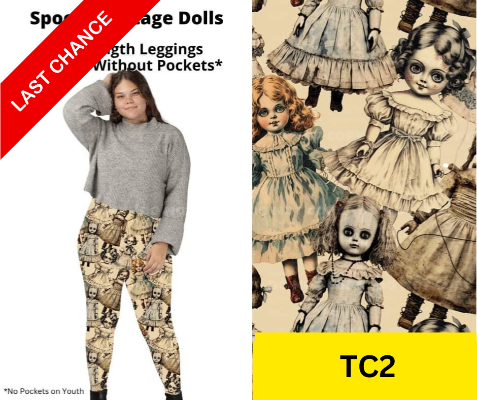 Spooky Vintage Dolls Full Length Leggings w/ Pockets