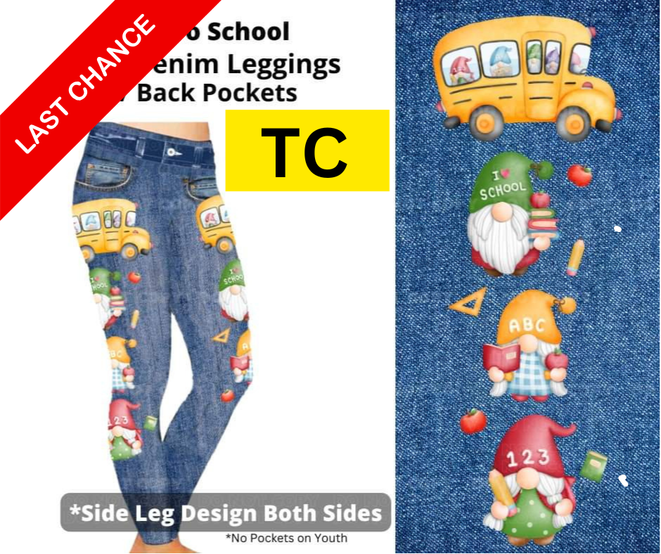 Back To School Full Length Faux Denim w/ Side Leg Designs