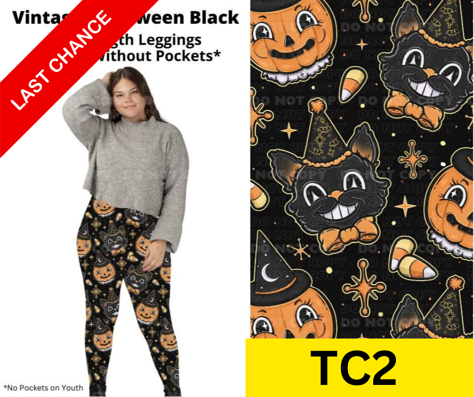 Vintage Halloween Black Full Length Leggings w/ Pockets