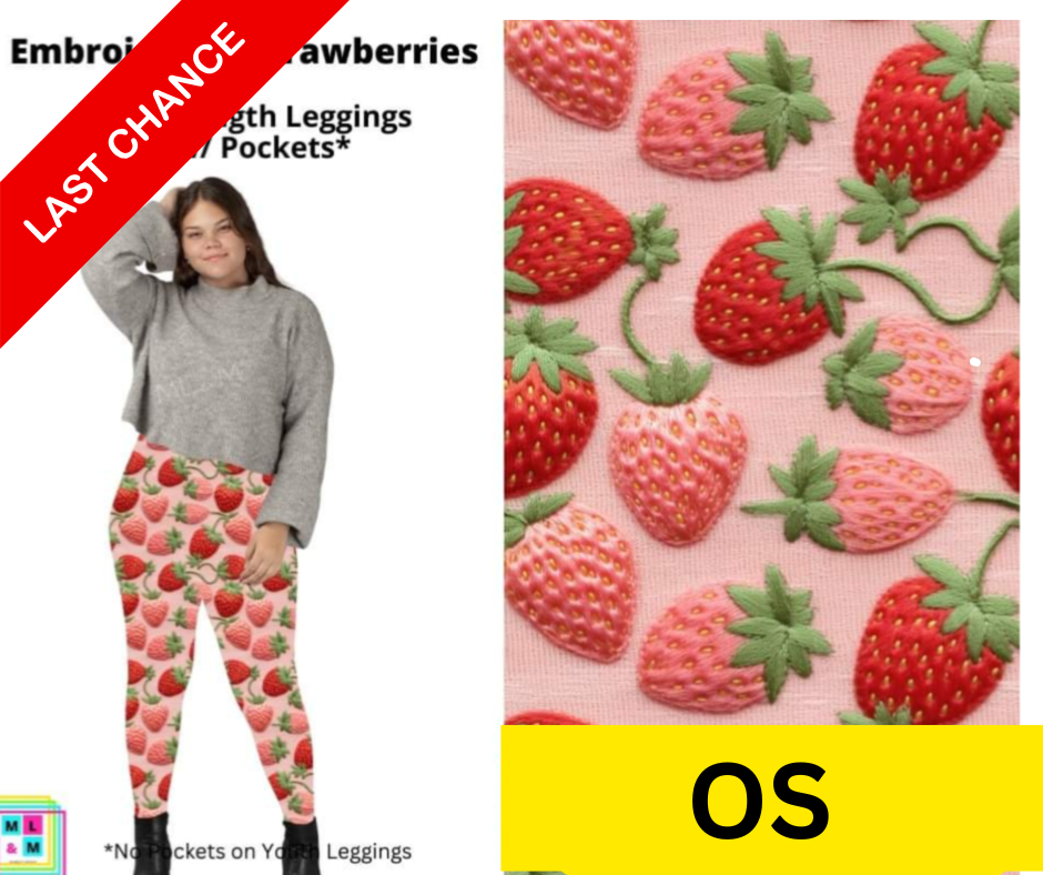 Embroidered Strawberries Full Length Leggings w/ Pockets