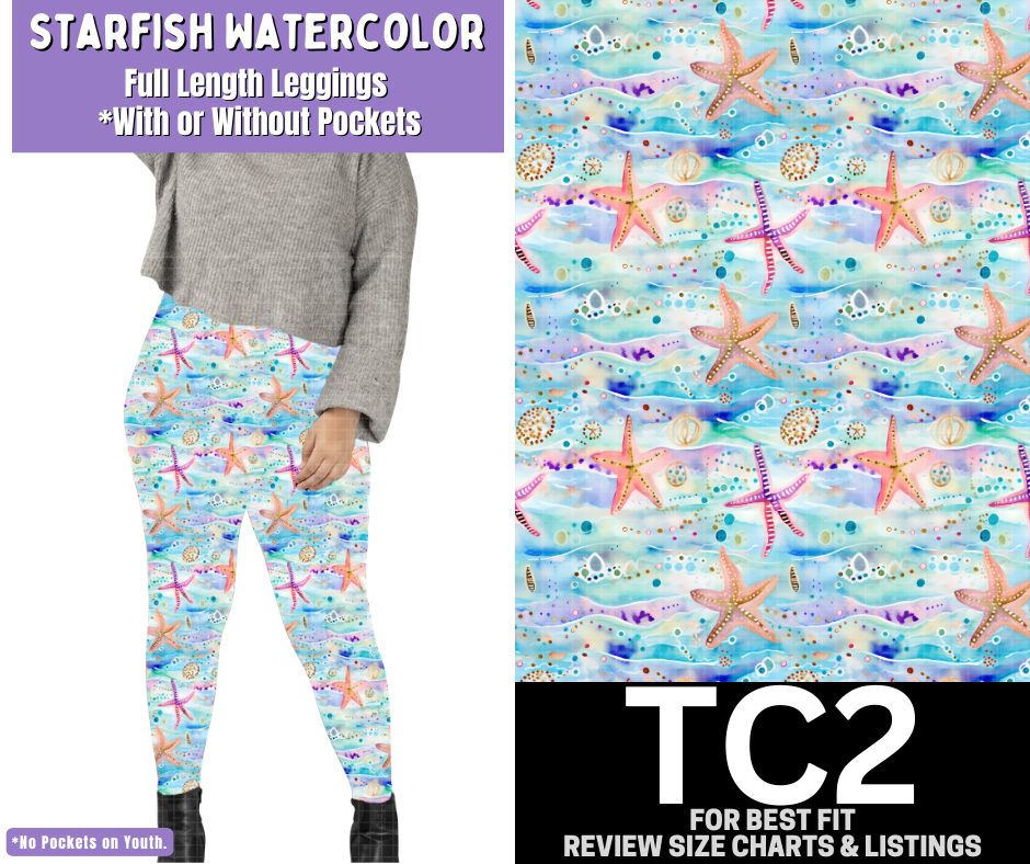 Starfish Watercolor Full Length Leggings w/ Pockets