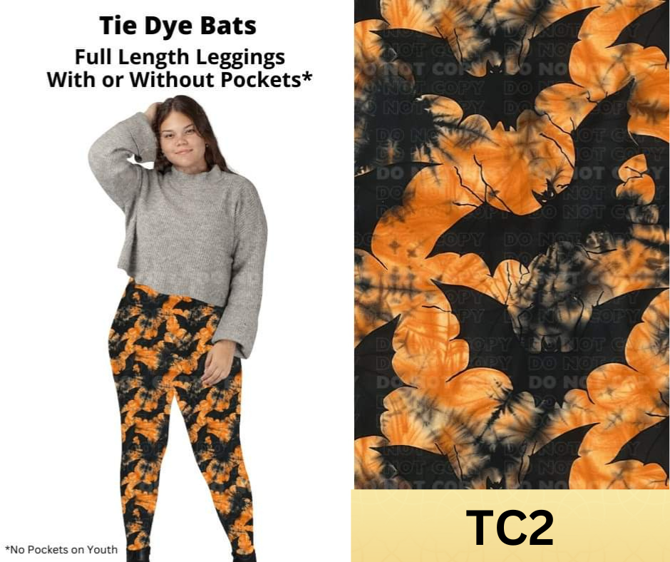 Tie Dye Bats Full Length Leggings w/ Pockets