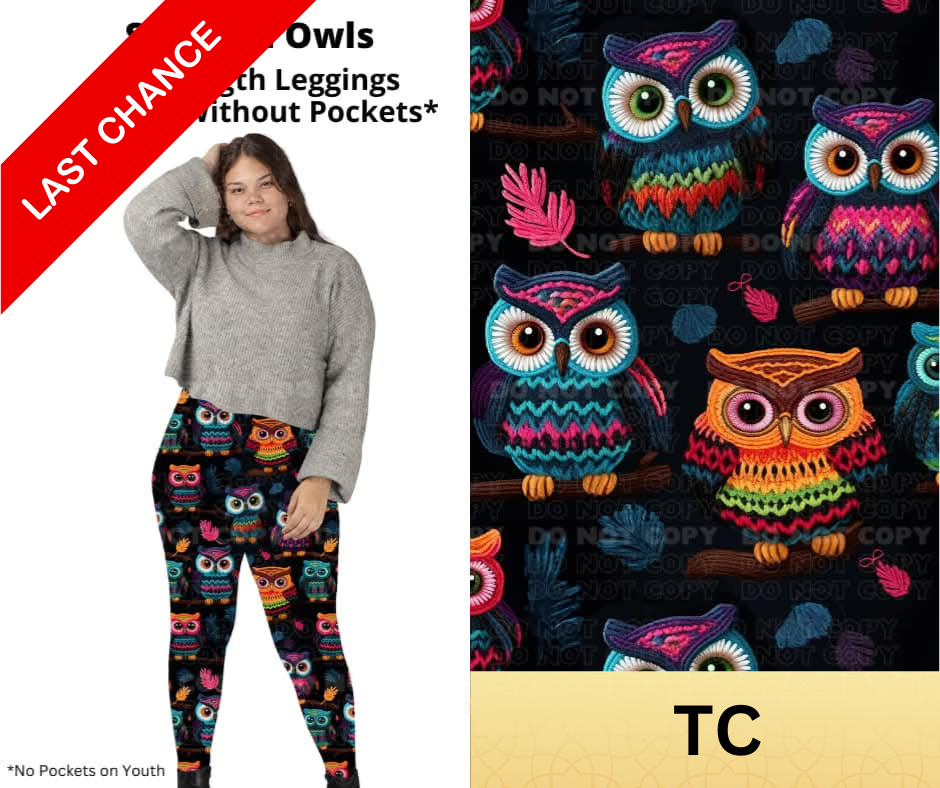 Stitched Owls Full Length Leggings w/ Pockets