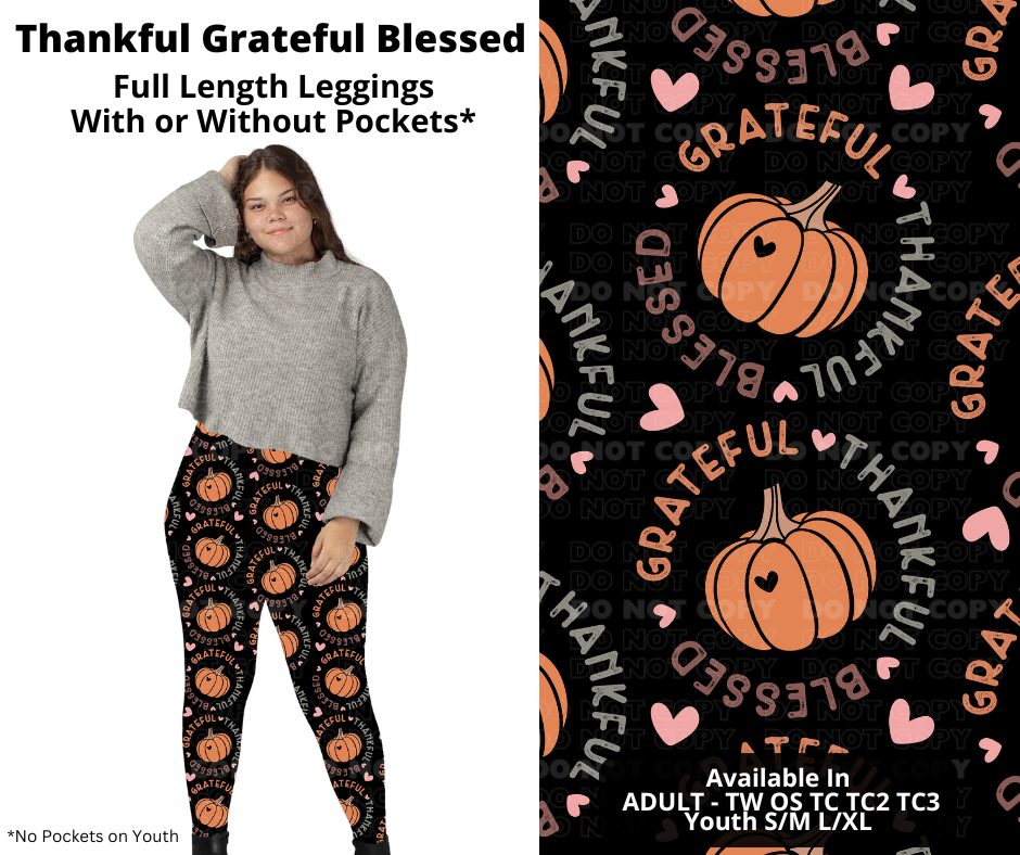 Thankful Grateful Blessed Full Length Leggings w/ Pockets