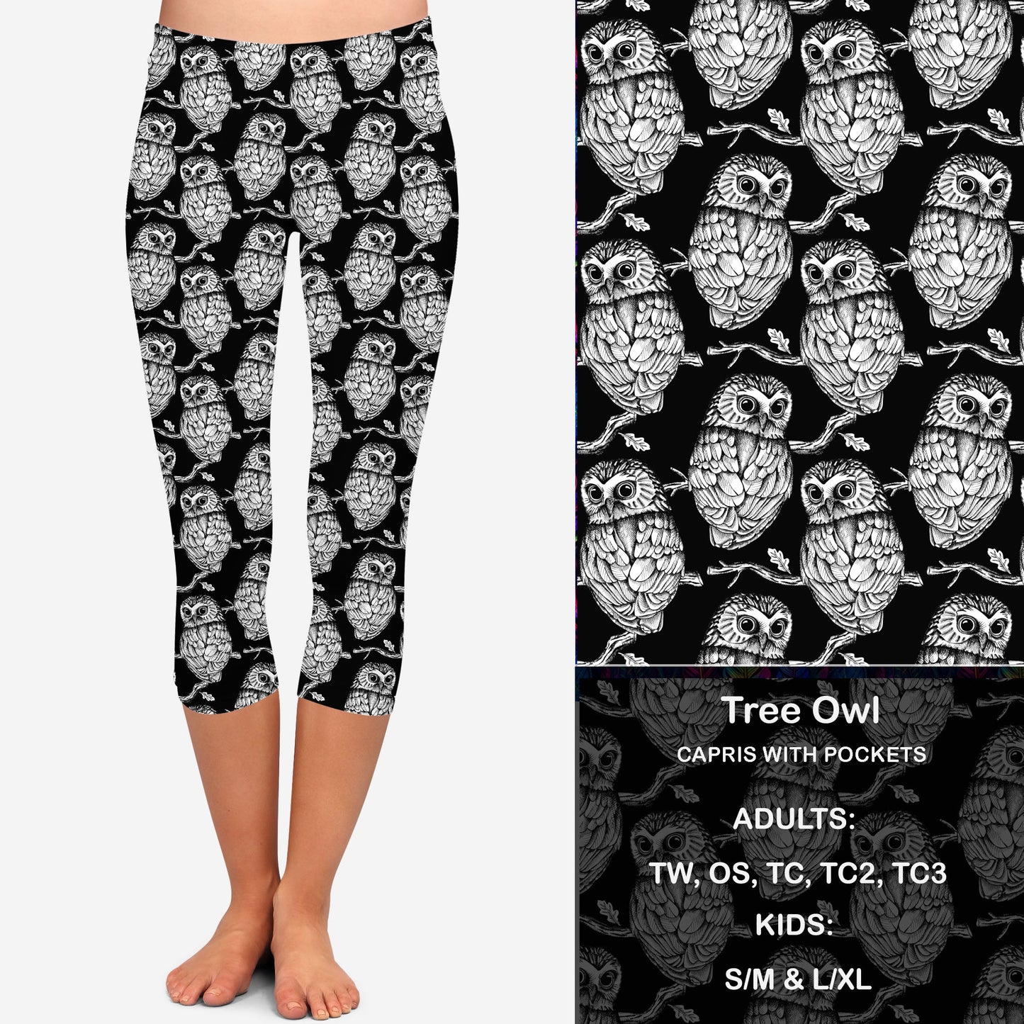 B W Tree Owl Leggings & Capris with Pockets Preorder Closes 7/14 eta Late August