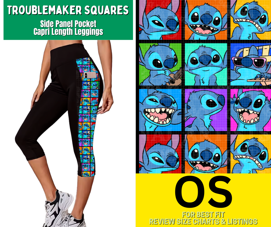 Troublemaker Squares Side Panel Pocket Capri Length Leggings