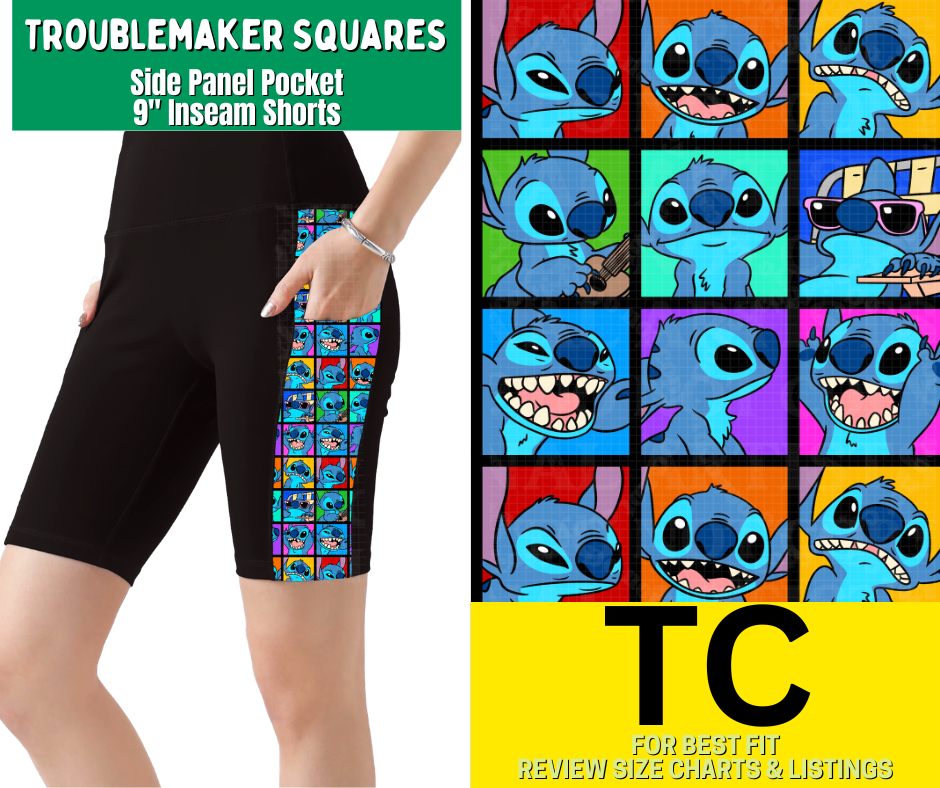 Troublemaker Squares Side Panel Pocket 9" Inseam Shorts
