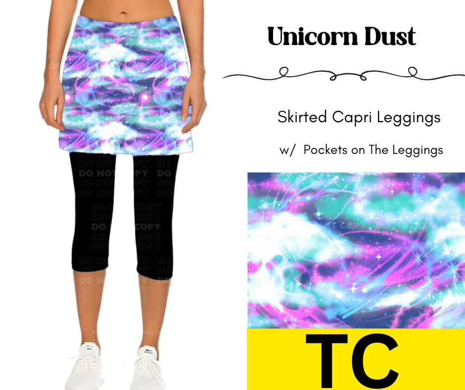 Unicorn Dust Skirted Capri Length Leggings w/ Pockets
