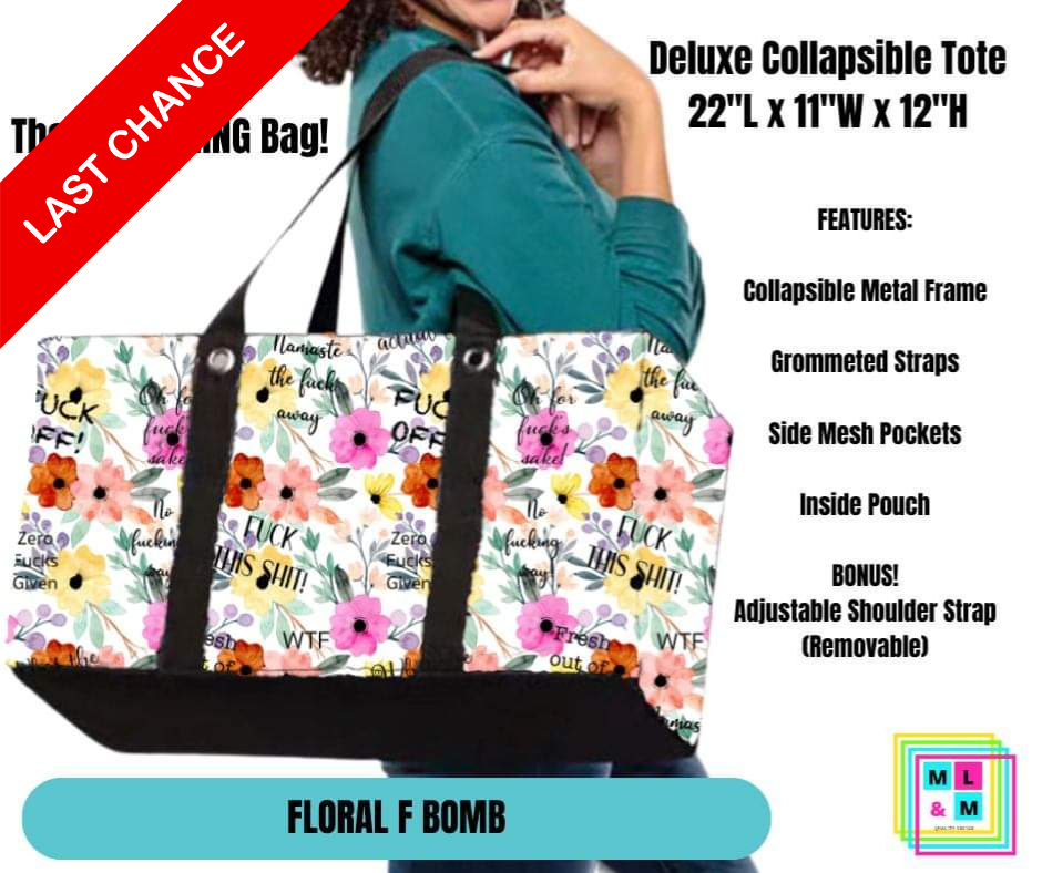 Floral F Bomb Collapsible Tote