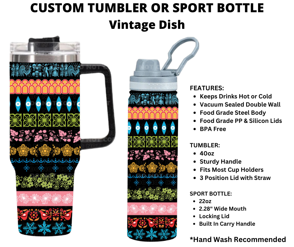 Vintage Dish Custom Tumbler or Sport Bottle