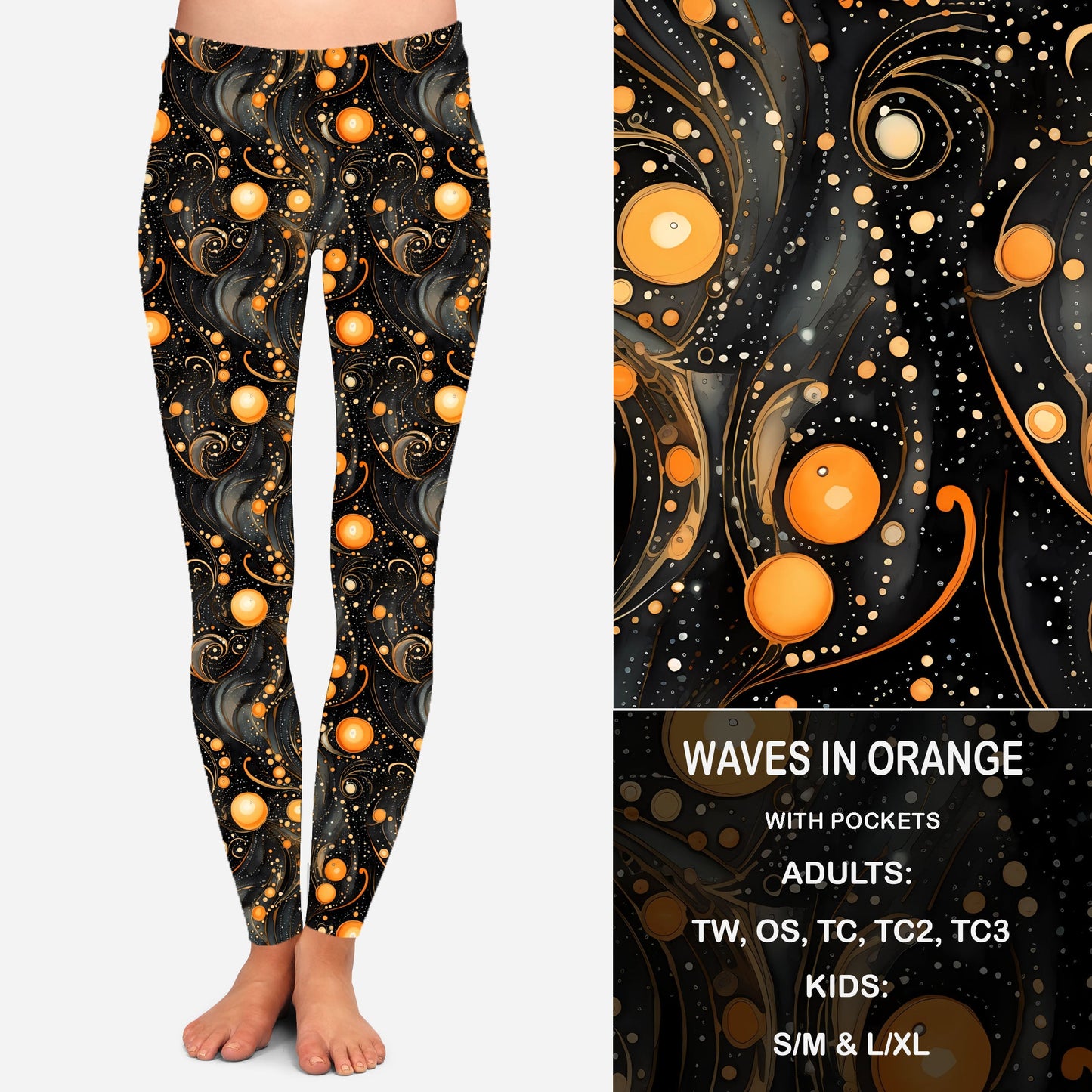 WAVES IN ORANGE - Leggings with Pockets Preorder Closes 8/11 ETA SEPT