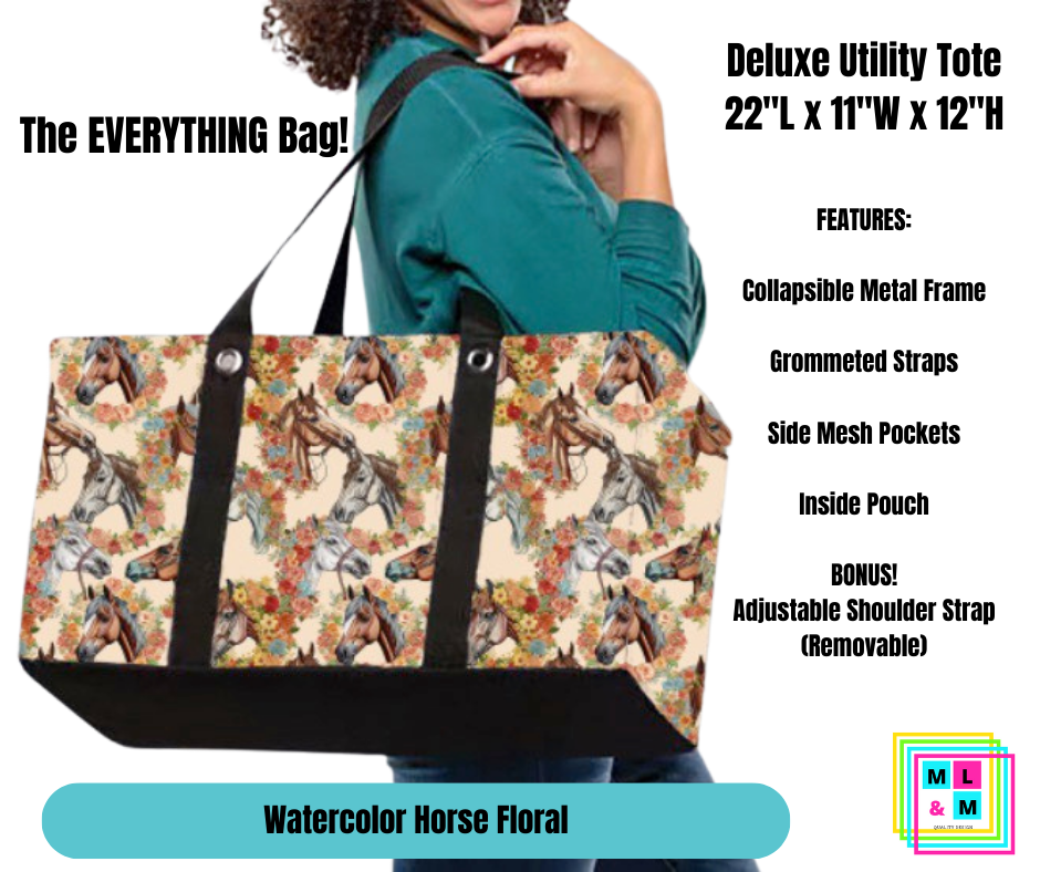 Watercolor Horse Floral Collapsible Tote
