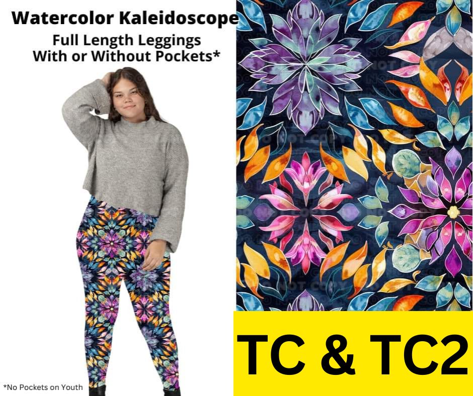 Watercolor Kaleidoscope Full Length Leggings w/ Pockets