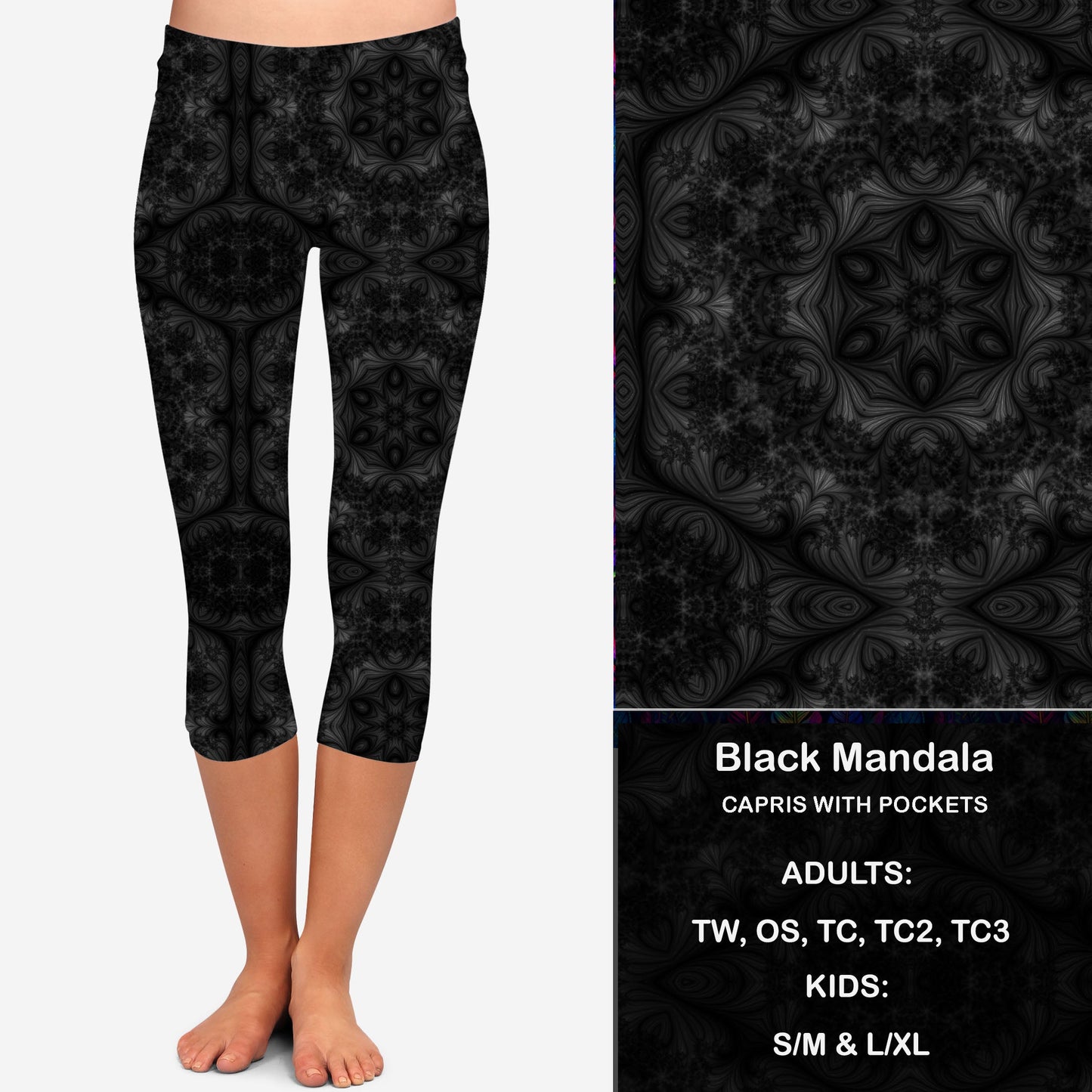 Black Mandala Leggings & Capris with Pockets Preorder Closes 7/14 eta Late August