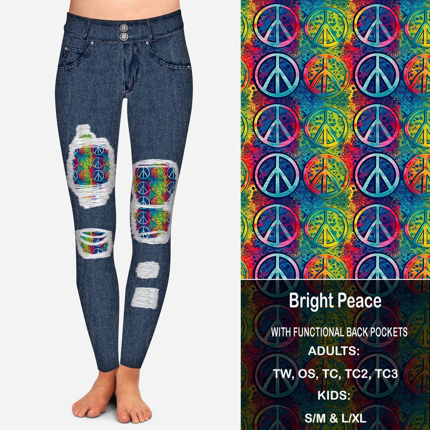 Bright Peace Faux Denim Peekaboo Leggings with Pockets Preorder Closes 9/18 eta Late October