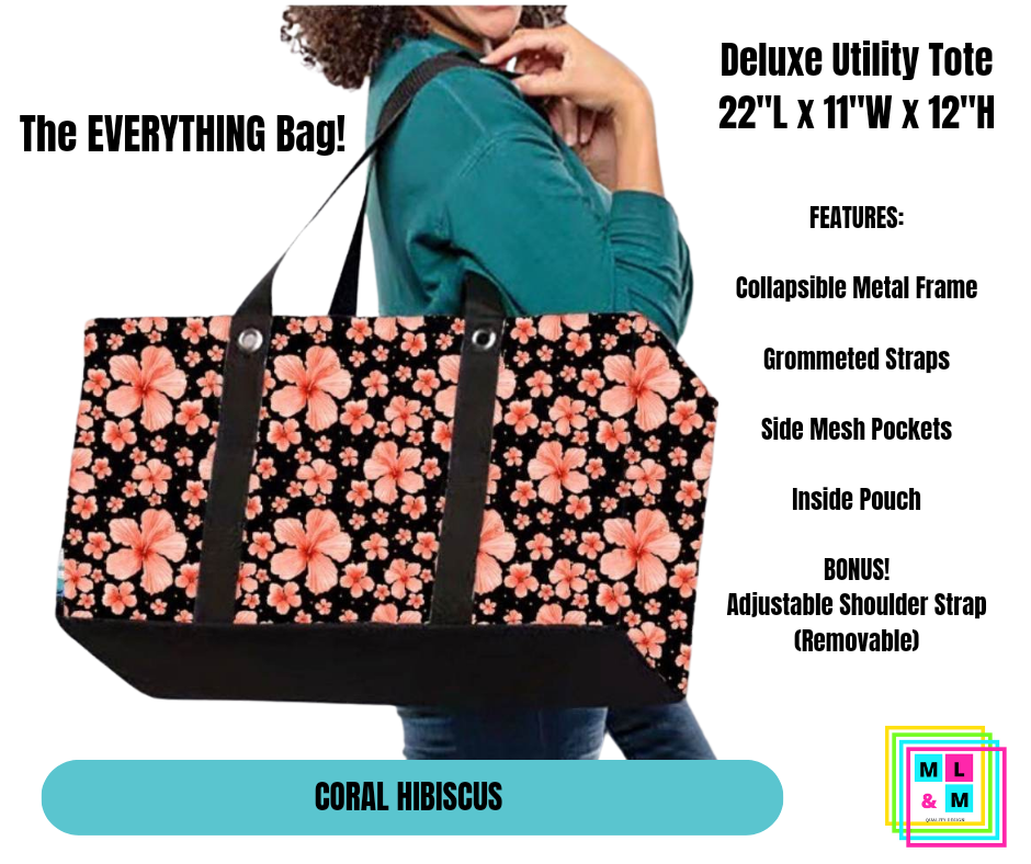 Coral Hibiscus Collapsible Tote