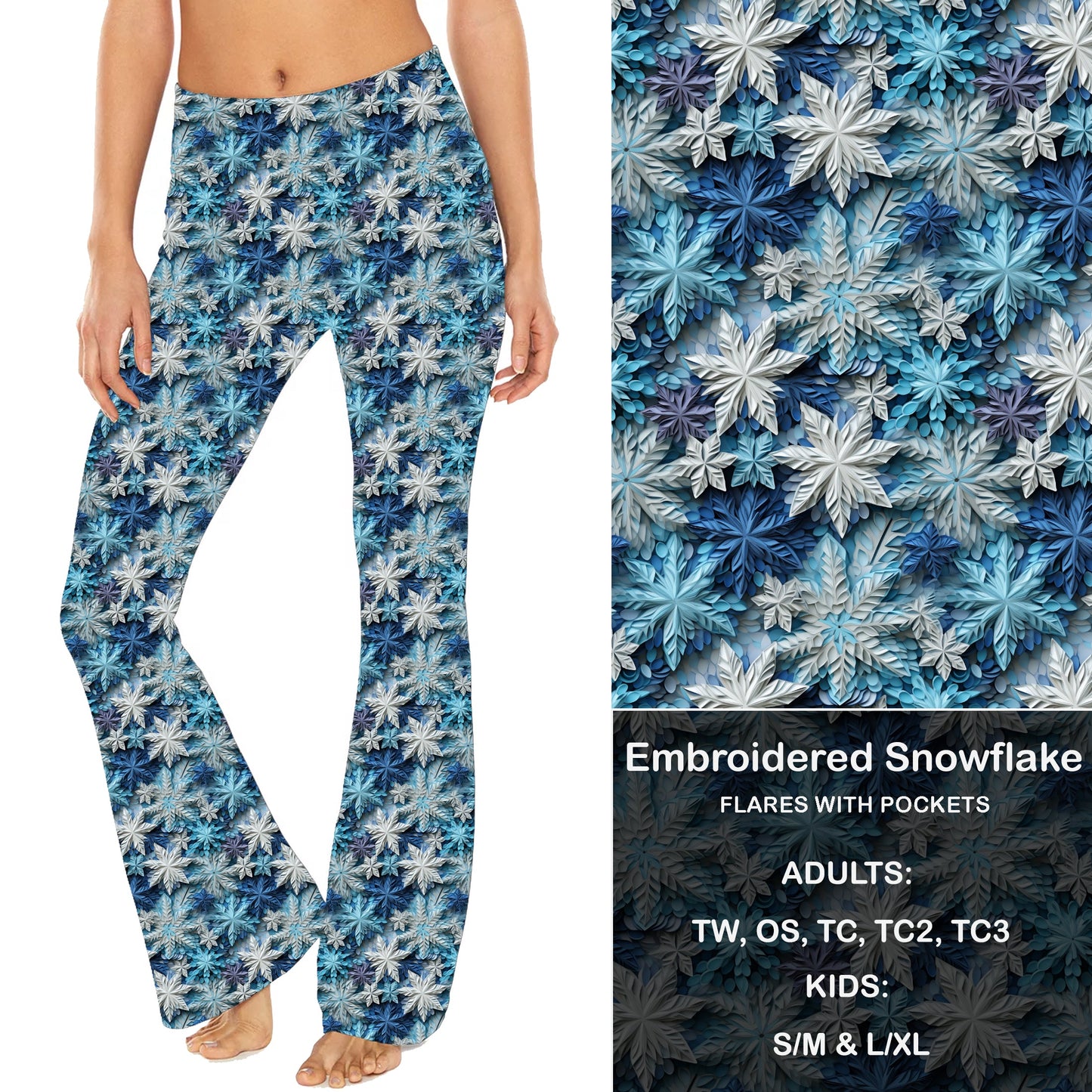 Embroidered Snowflake - Yoga Flares with Pockets Preorder Closes 9/20 eta late Oct