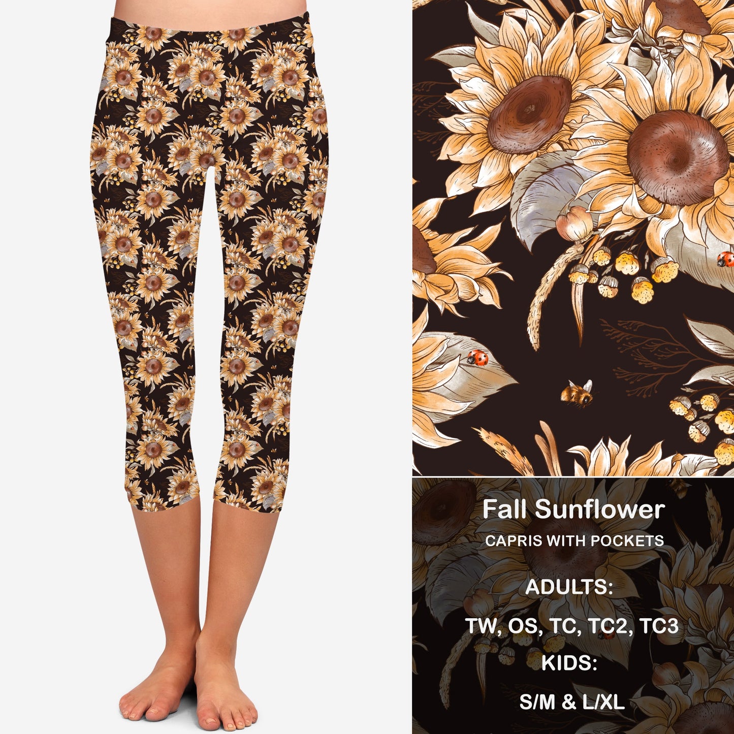 Fall Sunflowers Leggings & Capris with Pockets Preorder Closes 7/31 eta September